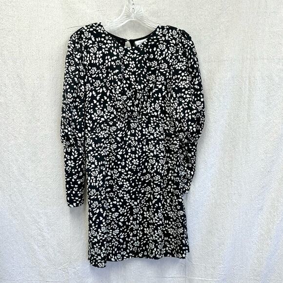 Topshop Austin Black Floral Mini Dress Bishop Sleeve Open‎ Back
 size 6 - Picture 12 of 16